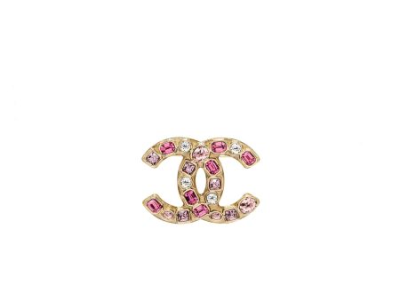 Chanel giant cc logo brooch with Crystal pink multicolour Gold Tone Online now