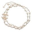 CHANEL CC Logo Long Necklace Champagne Gold Metal Faux Pearl For Cheap