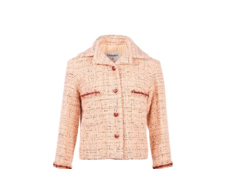 Chanel Size 34 21p tweed jacket cotton pink black burgundy Discount