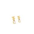 Chanel CC Logo Square Pearl Drop Earrings Gold Tone Fashion