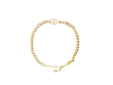 Chanel cc logo chain Chocker  necklace crystal Gold Tone on Sale