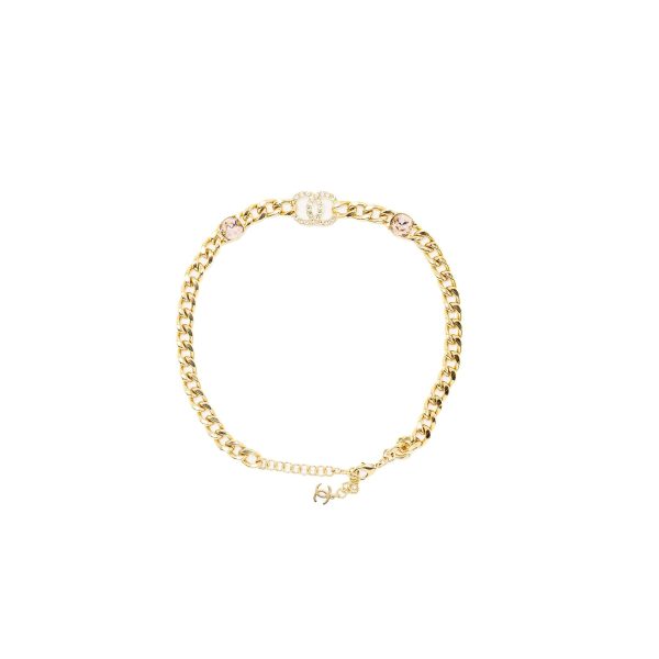 Chanel cc logo chain Chocker  necklace crystal Gold Tone on Sale