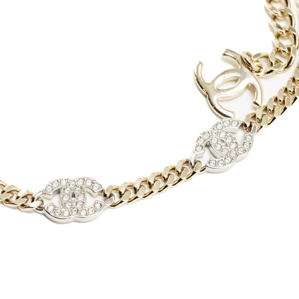 Chanel cc logo chain Chocker necklace crystal light gold tone For Cheap