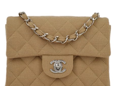 Chanel Beige Cotton Mini Classic Square Flap Shoulder Bag 17 For Discount