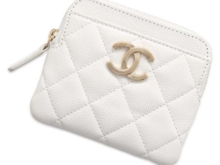 CHANEL Matelasse Coin Card Case White AP3138 Caviar Leather For Sale