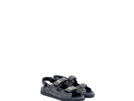 Chanel Size 36.5 Dad Sandals Denim Grey Multicolour Hardware For Sale