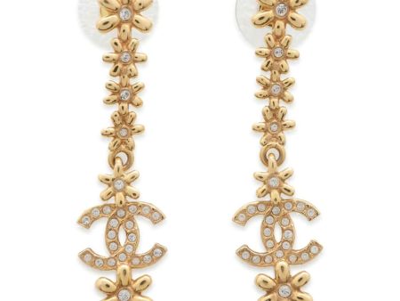 CHANEL CC Logo Flower Earrings Gold Metal Rhinestone For Discount