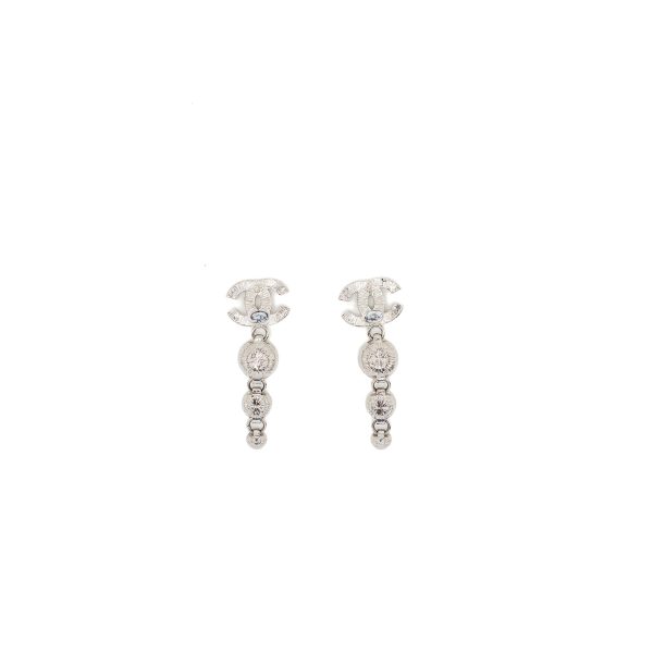 Chanel CC Logo Crystal Drop Earring Silver Tone Online now