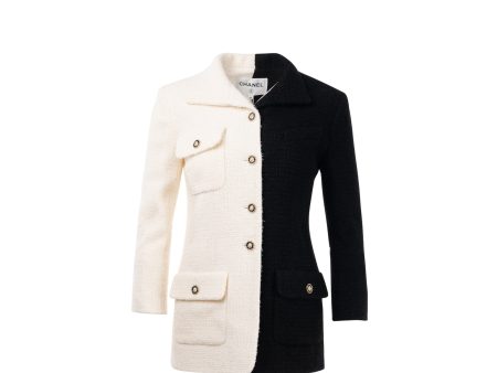 Chanel Size 34 20A Tweed Jacket Wool Polyamide White Black Supply