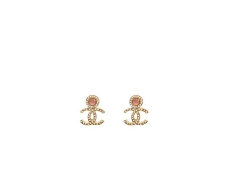 Chanel cc logo earrings with pink crystal Gold tone Hot on Sale