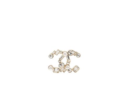 Chanel CC logo brooch Crystal pearl LGHW For Cheap