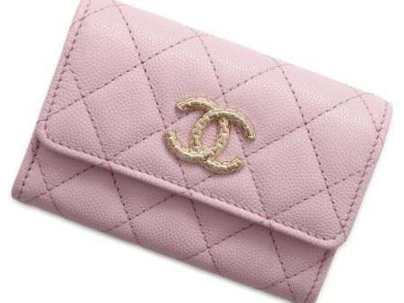 CHANEL Matelasse Logo Flap Coin Card Case Pink AP4093 Caviar Leather Supply