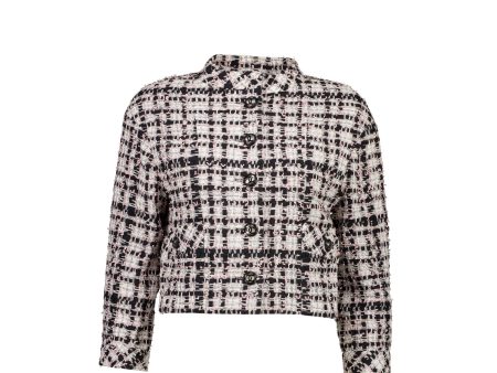 Chanel 20P Size 34 Jacket Tweed Black White Ecru Pink Sale