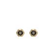 Chanel CC logo with round flower earrings black gold tone Supply