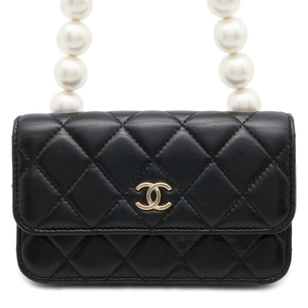 CHANEL matelasse pearl chain wallet Black AP1839 Lambskin For Cheap