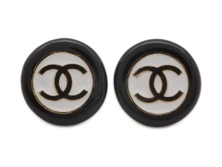 CHANEL CC Logo Circle Bicolor Earrings Black White ABC997 Metal Online Hot Sale