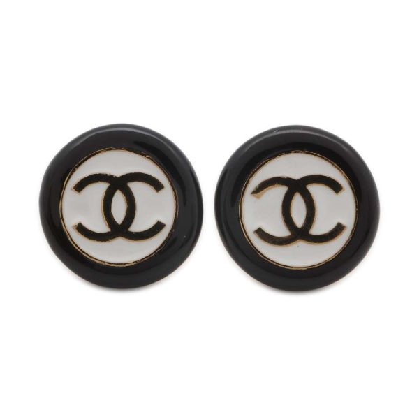 CHANEL CC Logo Circle Bicolor Earrings Black White ABC997 Metal Online Hot Sale