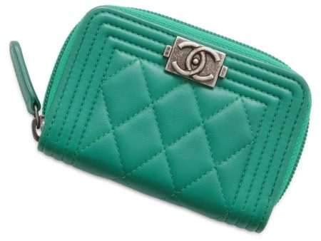 CHANEL Boy Chanel Zip AroundCoin purse Green A80602 Lambskin For Discount