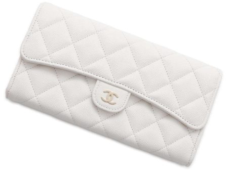 CHANEL Matelasse Classic Long Flap Wallet White AP0241 Caviar Leather Online