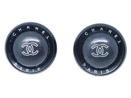 Chanel Button Earrings Clip-On Silver Black 98P Cheap