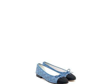 Chanel Size 41.5 Ballerina Flat Shoes Denim Blue Black Supply