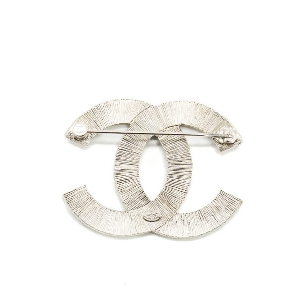 Chanel classic CC logo Brooch Crystal silver tone Online Hot Sale