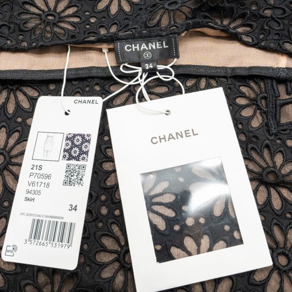 Chanel Size 34 21S Flora Lace Skirt Cotton Black on Sale