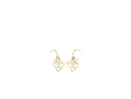 Chanel CC Logo Heart Drop Earrings Light Gold Tone Supply