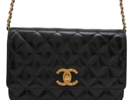 CHANEL Matelasse Chain wallet Black Shiny Lambskin Hot on Sale