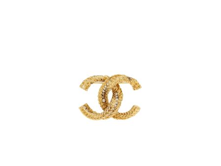 Chanel cc logo brooch metal crystal gold tone Hot on Sale