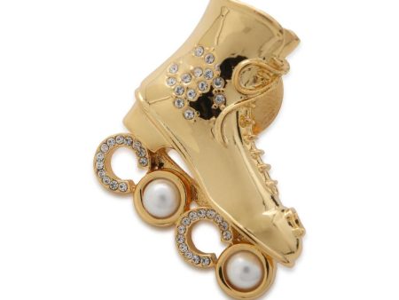 CHANEL Skate Brooch Gold Metal Faux Pearl  Rhinestone For Sale