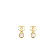 Chanel CC Logo Square Pearl Drop Earrings Gold Tone Fashion