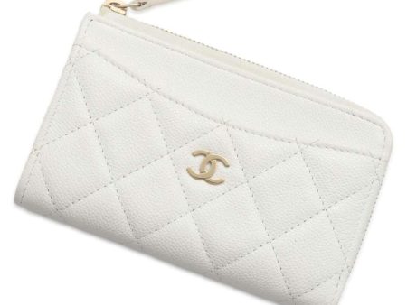 CHANEL Matelasse Classic Zip Card Coin Purse White AP3179 Caviar Leather Hot on Sale