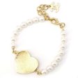 CHANEL CC Logo Heart Bracelet Gold Blue ABC724 Metal Faux Pearl For Sale