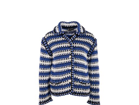 Chanel size 38 21C cotton jacket Cotton Linen paper blue white black Online Hot Sale