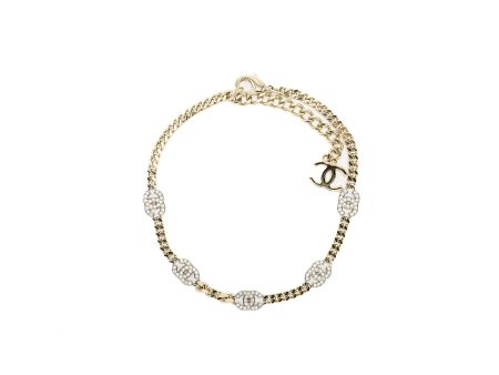 Chanel cc logo chain Chocker necklace crystal light gold tone For Cheap