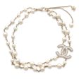 CHANEL CC Logo Long Necklace Champagne Gold Metal Faux Pearl For Cheap