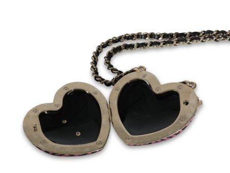 Gold Plated Chanel 2022 Tweed Heart Locket Necklace Online now