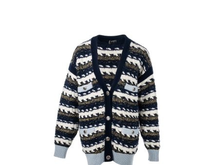 Chanel size 38 22B cardigan cashmere  cotton   wool multicolour navy  light blue  white Cheap