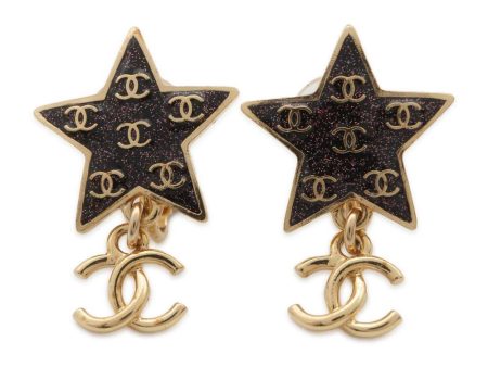 CHANEL CC Logo Star Motif Earrings Black Metal Online Sale