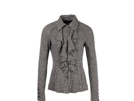 Chanel Size 38 09p Tweed Jacket Black White Supply