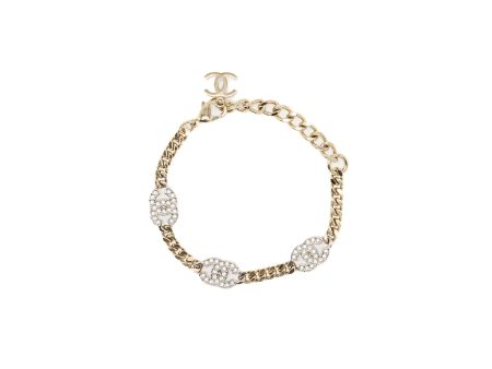 Chanel CC logo Bracelet Crystal Light Gold Tone Online Sale