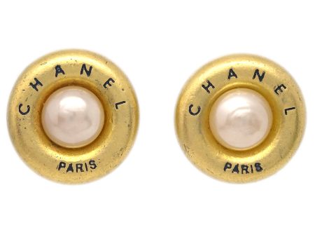 Chanel Button Earrings Gold Clip-On 93A For Discount