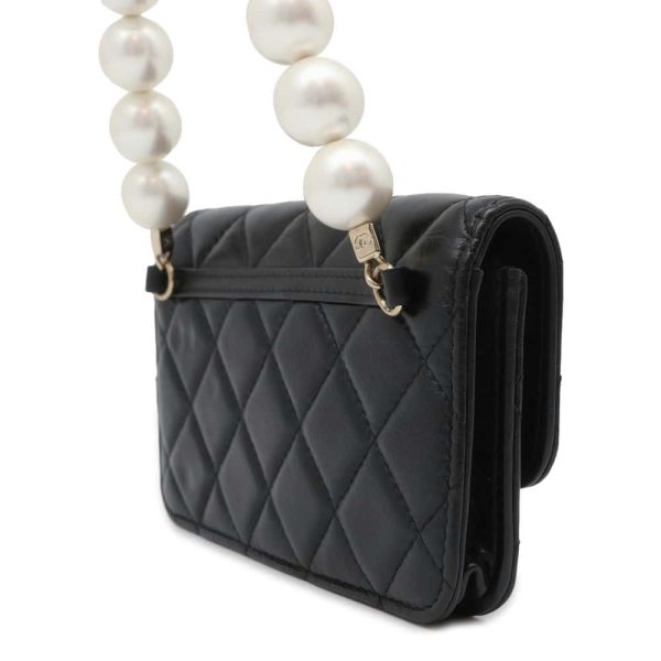 CHANEL matelasse pearl chain wallet Black AP1839 Lambskin For Cheap