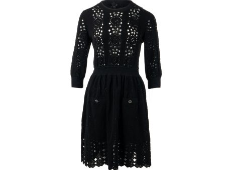 Chanel Size 38 20P Crochet Lace Knit CC Logo Dress Cotton Black Online Hot Sale