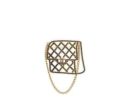 Chanel flap bag brooch with black crystal gold tone For Cheap