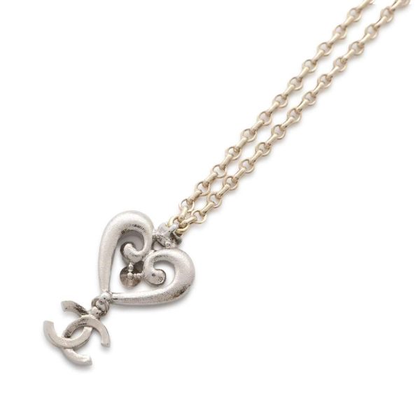 CHANEL CC Logo Heart Necklace Gold Silver ABC145 Metal Discount