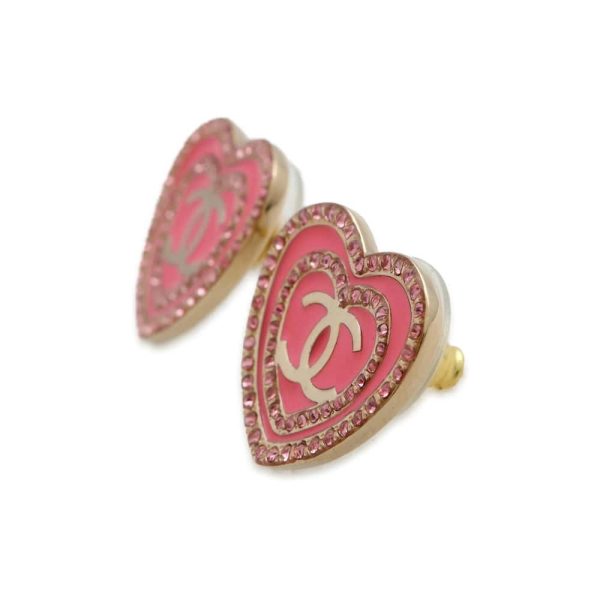 CHANEL CC Logo Heart Earrings Pink Metal Rhinestone Online Hot Sale