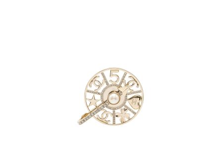 Chanel Strass spinning wheel pin brooch with Crystal   pearl Light Gold tone Online