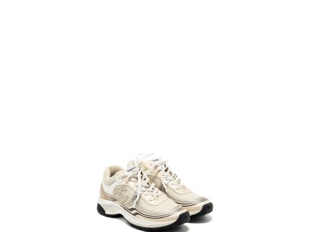 Chanel Size 37.5 Metallic Trainer Sneaker Gold Silver Supply